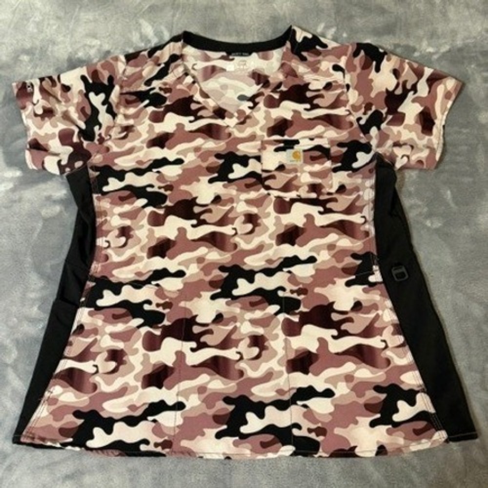 Carhartt Scrub Top Womens Large Camo Force Modern Fit V-Neck Pocket Workwear
